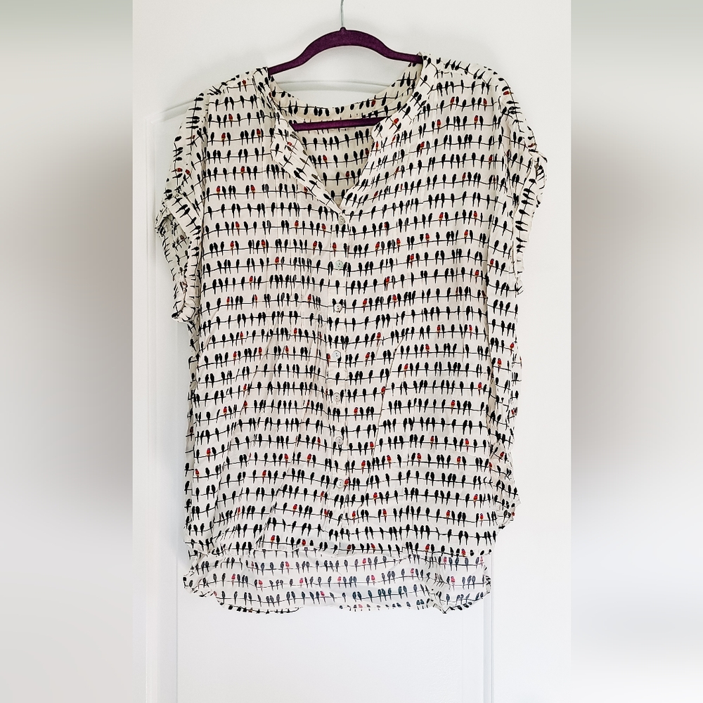 White Top with Tropical Bird Print